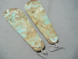 Huge Incredible Native American Turquoise Sterling Silver Slab Earrings-Nativo Arts