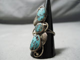 Towering Vintage Native American Navajo Royston Turquoise Leaf Sterling Silver Ring Old-Nativo Arts