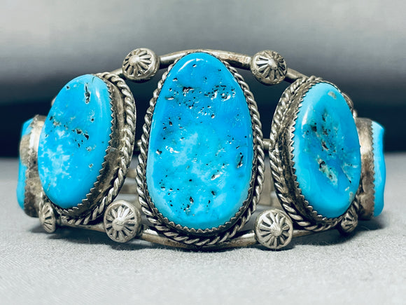 Heavy Graduating Turquoise Vintage Native American Navajo Sterling Silver Bracelet-Nativo Arts