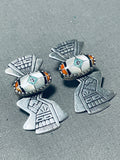 Native American One Of The Most Unique Vintage Southwest Inlay Sterling Silver Earrings-Nativo Arts