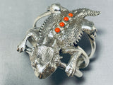 Native American Very Rare Horny Toad Coral 144 Gram Sterling Silver Bracelet Cuff-Nativo Arts
