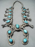 Exceptional Vintage Native American Navajo Morenci Turquoise Sterling Silver Necklace Old-Nativo Arts