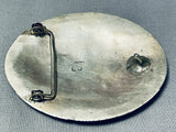 Astounding Vintage Native American Navajo Kingman Turquoise Sterling Silver Buckle Signed-Nativo Arts