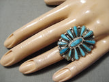 Huge Tears Of Joy Turquoise Vintage Native American Navajo Sterling Silver Ring-Nativo Arts