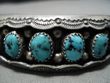 Striking Vintage Native American Navajo Old Kingman Turquoise Sterling Silver Dual Bead Bracelet-Nativo Arts