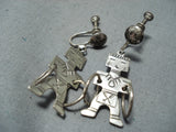 Excellent Vintage Navajo Native American Sterling Silver Hoop Dancer Earrings-Nativo Arts