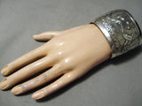 Huge Modern Navajo Sterling Silver Hummingbird Scene Bracelet Native American-Nativo Arts
