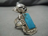 Fabulous Detailed Native American Navajo 3d Kachina Turquoise Sterling Silver Ring-Nativo Arts