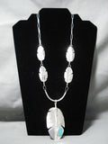 Marvelous Native American Navajo Turquoise Sterling Silver Feather Necklace-Nativo Arts