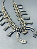 Heavy 239 Gram Vintage Native American Navajo Turquoise Sterling Silver Squash Blossom Necklace-Nativo Arts