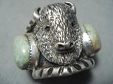 Heavy Buffalo Native American Navajo Royston Turquoise Sterling Silver Buffalo Ring-Nativo Arts