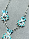 Striking Vintage Native American Zuni Blue Gem Turquoise Sterling Silver Sunface Necklace-Nativo Arts