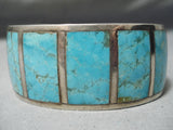 Very Rare Vintage 1981 Native American Navajo #8 Turquoise Sterling Silver Inlay Bracelet-Nativo Arts