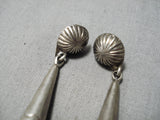 Wonderful Vintage Native American Navajo Hand Tooled Sterling Silver Drop Earrings Old-Nativo Arts