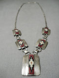 Rare Vintage Navajo Beaded Rug Sterling Silver Native American Necklace Old-Nativo Arts