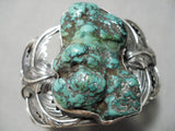 Chunky Dunky Crazy Vintage Native American Navajo Green Turquoise Sterling Silver Bracelet Old-Nativo Arts