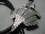 Detailed Toad Navajo Sterling Silver Bolo Tie Native American-Nativo Arts
