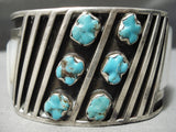 Native American Important Huge Heavy Vintage Zuni Turquoise Sterling Silver Inlay Bracelet-Nativo Arts