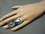 Expert Kachina Detail Native American Navajo Gilbert Turquoise Sterling Silver Ring-Nativo Arts