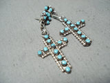 Exquisite Native American Zuni Sleeping Beauty Turquoise Sterling Silver Cross Earrings-Nativo Arts