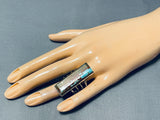 Signed Native American Navajo 8 Turquoise Sterling Silver Ring-Nativo Arts