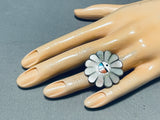 Dynamic Vintage Native American Zuni Mother Of Pearl Sterling Silver Sunface Ring-Nativo Arts