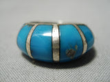 Intricate Vintage Native American Navajo Turquoise Inlay Sterling Silver Ring Old-Nativo Arts