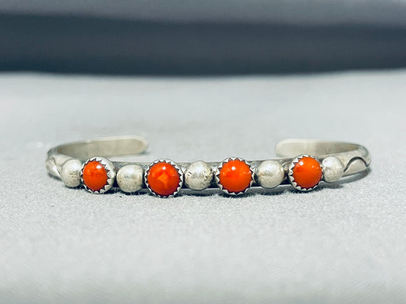 Elegant Vintage Native American Navajo Coral Sterling Silver Bracelet-Nativo Arts