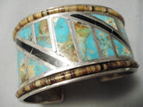 One Of The Best Vintage Native American Navajo #8 Turquoise Sterling Silver Inlay Bracelet-Nativo Arts
