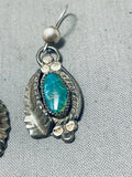 Native American Marvelous Vintage Carico Lake Turquoise Sterling Silver Dangle Earrings-Nativo Arts