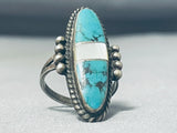 Native American Gorgeous Vintage Santo Domingo Turquoise Mother Of Pearl Sterling Silver Ring-Nativo Arts