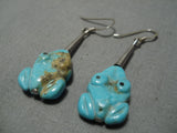 Incredible Vintage Zuni Native American Turquoise Frog Sterling Silver Earrings-Nativo Arts