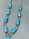 Native American One Of The Best Ever Vintage Navajuo Squared Turquoise Sterling Silver Necklace-Nativo Arts