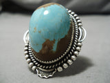 One Of Biggest Vintage Native American Navajo Domed #8 Turquoise Sterling Silver Ring- Huge!!-Nativo Arts
