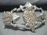 Fabulous Native American Navajo Signed 3 Sterling Silver Toads Bracelet-Nativo Arts