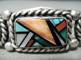 Intricate Vintage Native American Navajo Turquoise Inlay Sterling Silver Bracelet-Nativo Arts