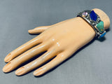 One Of The Most Unique Vintage Native American Navajo Turquoise Lapis Sterling Silver Bracelet-Nativo Arts