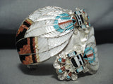 One Of The Most Intricate Native American Zuni Turquoise Kachina Sterling Silver Bracelet-Nativo Arts
