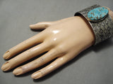 Huge Wide Navajo Blue Turquoise Native American Sterling Silver Bracelet-Nativo Arts