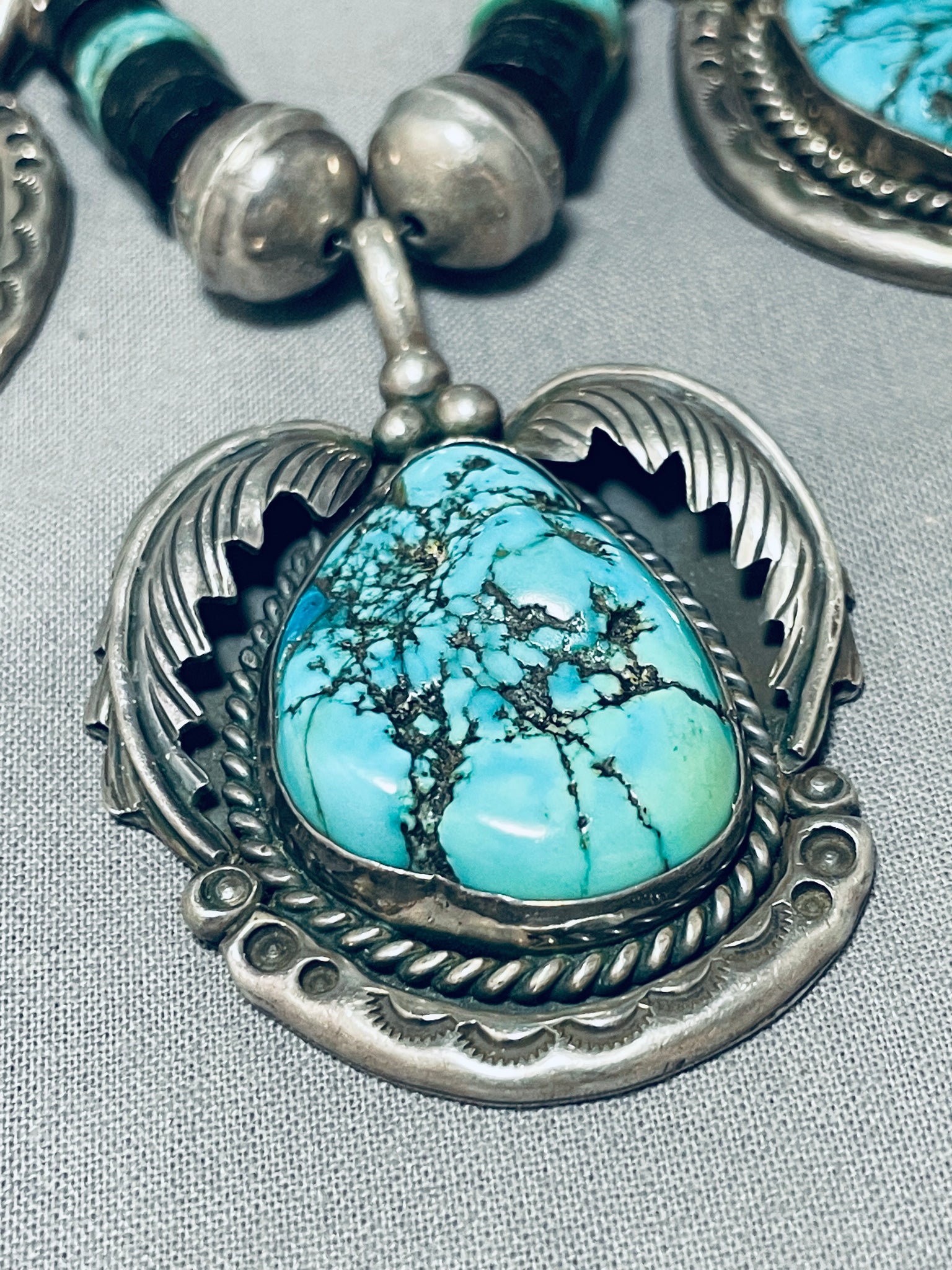 Unique Vintage Native American Navajo Turquoise Heishi Sterling 