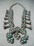 Amazing Vintage Native American Navajo Snake Turquoise Sterling Silver Squash Blossom Necklace-Nativo Arts