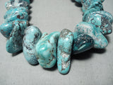 Native American Heavy Nugget 292 Gram Chunk Turquoise Sterling Silver Tubule Necklace-Nativo Arts