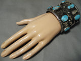 Native American Colossal Ancient Petroglyphs Sterling Silver Turquoise Bracelet-Nativo Arts