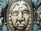 One Of The Most Detailed Ever Turquoise Sterling Silver Chief Bracelet-Nativo Arts