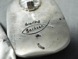 Tommy Jackson Vintage Native American Navajo Gaspeite Sterling Silver Inlay Earrings-Nativo Arts