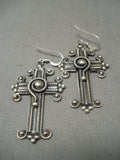 One Of The Most Detailed Native American Navajo Sterling Silver Cross Earrings!-Nativo Arts