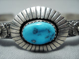 Signed Vintage Native American Navajo Sleeping Beauty Turquoise Sterling Silver Bracelet-Nativo Arts