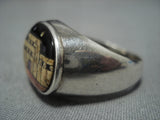 Native American Extremely Detailed Vintage Navaj Turquoise Pueblo Inlay Sterling Silver Ring Old-Nativo Arts