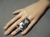 Unbelievable Giant Vintage Native American Zuni Turquoise Sterling Silver Ring Old-Nativo Arts
