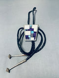 Native American Most Unique Vintage Navajo Charoite Inlay Sterling Silver Bolo Tie-Nativo Arts